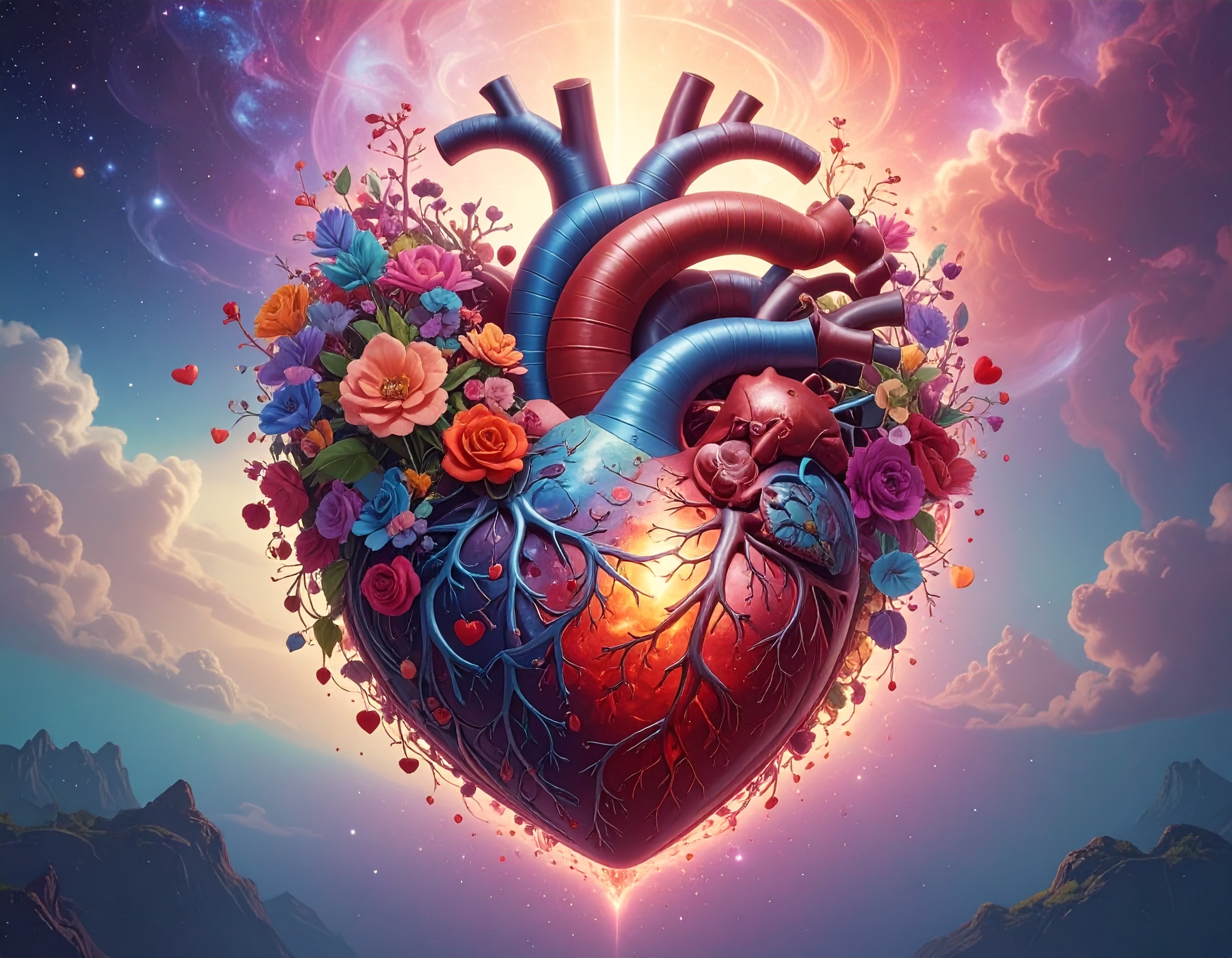 A glowing red abstract heart shape representing heart wellness.